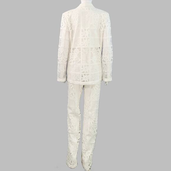ALEXIS Size M Cream Polyester Cotton Lace Notch Lapel Pantsuit - Picture 4 of 10